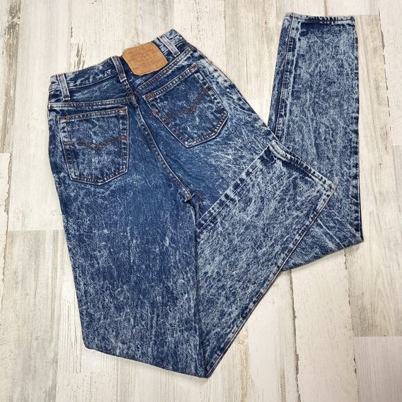 Vintage LEVI'S 501 Button Fly Jeans Acid Wash Blue 80s Rigid Mom Style Size 00 - Picture 1 of 10